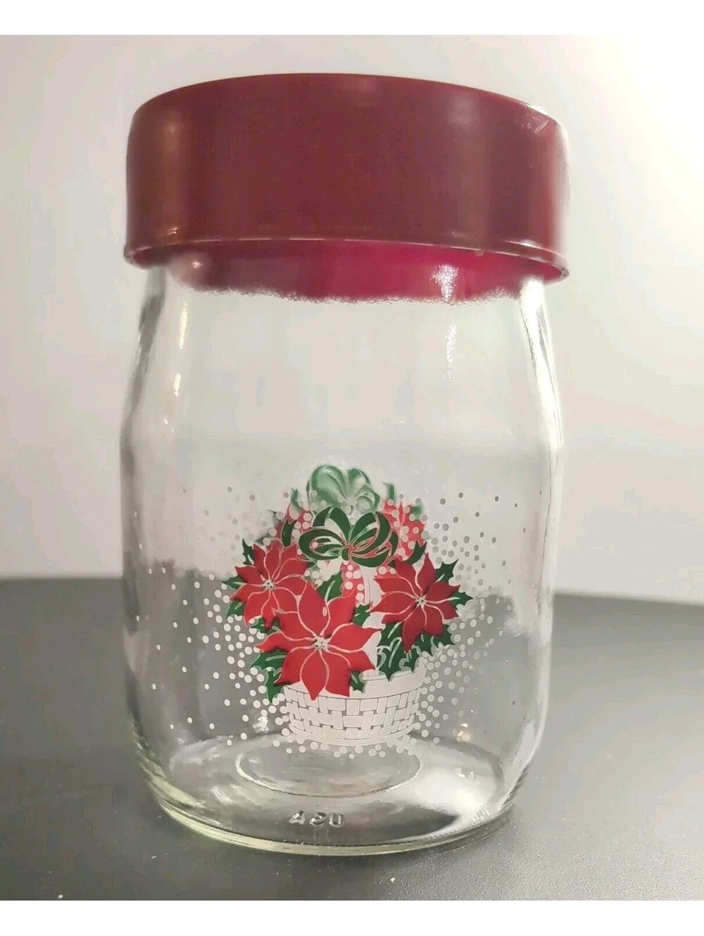Vintage Carlton Glass Jar with Lid|Christmas|Poinsettia|Cookie Jar|1 Liter|USA